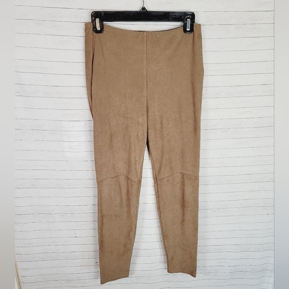 LYSSE FAUX SUEDE CAMEL LEGGINGS, SZ SMALL